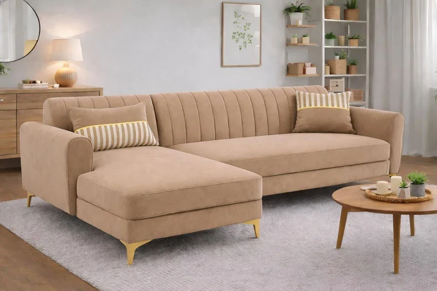 Adorn India Premium Velvet L Shape Sofa Set - Image 2