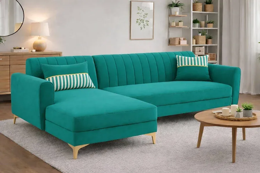 Adorn India Premium Velvet L Shape Sofa Set - Image 5